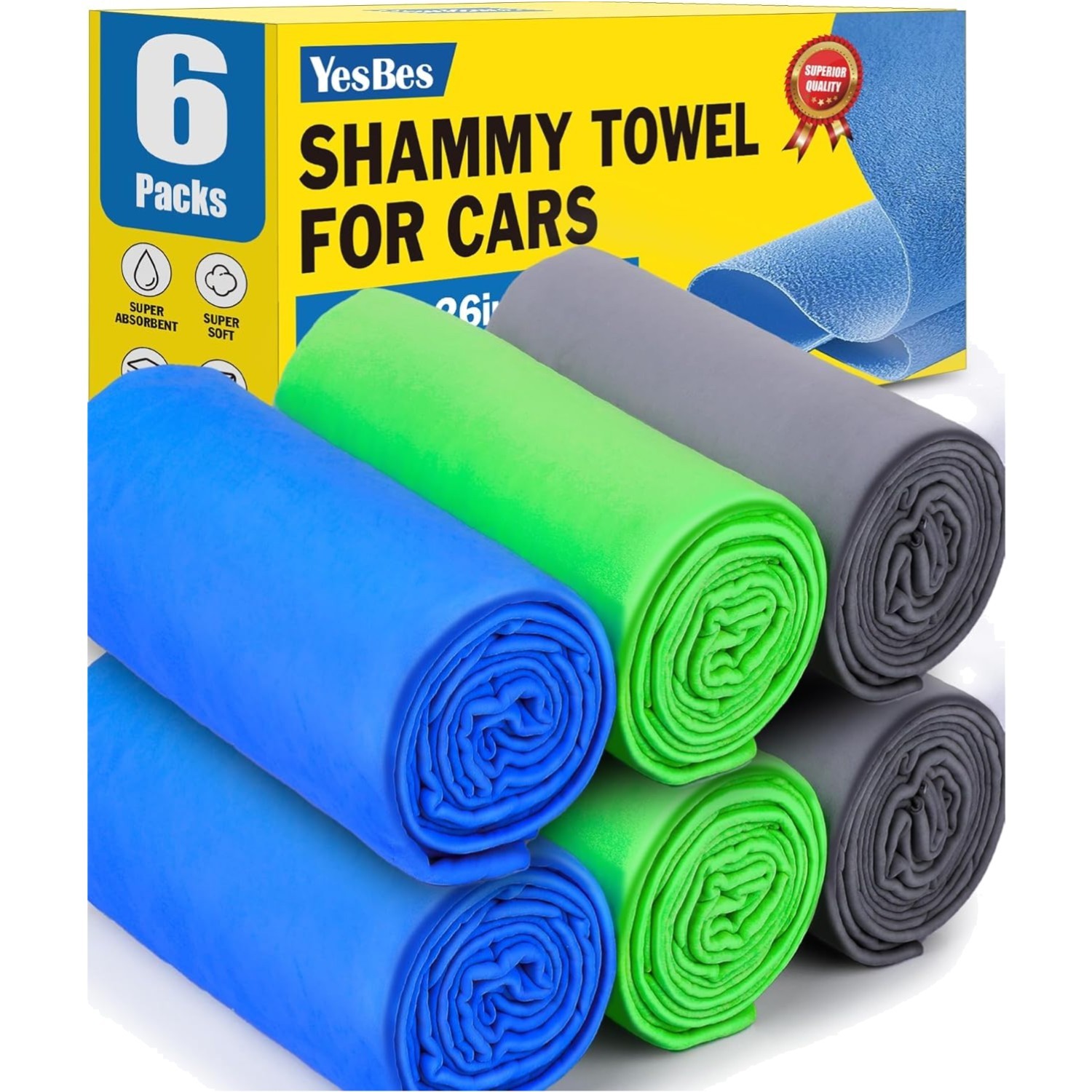 6 Pack Shammy Cloth for Car Drying, 26”x17” Chamois Towel for Car