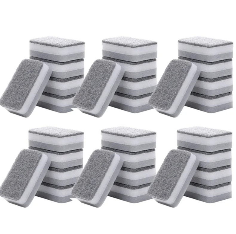 10/20/30pcs Double-Sided Sponge Wipe Gray Kitchen Cleaning Scouring Pad – NEW