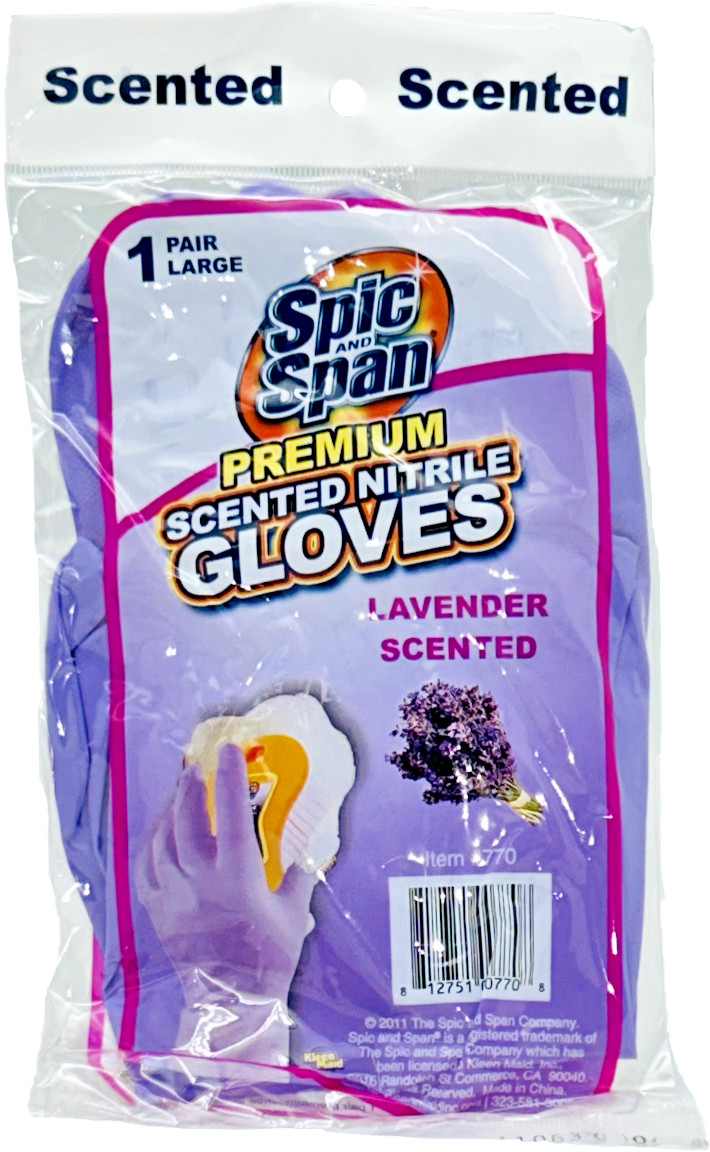Spic & Span Lavender Scented Nitrile Heavy Weight Premium Reusable Gloves Large