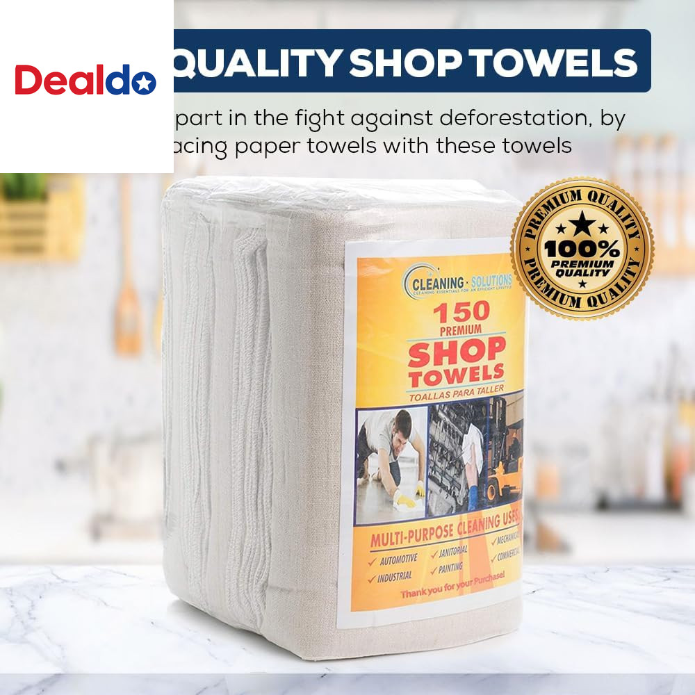 Cotton Shop Towels 14″X12″ (145 Pack) – Reusable Cleaning Shop Rags for Automobi