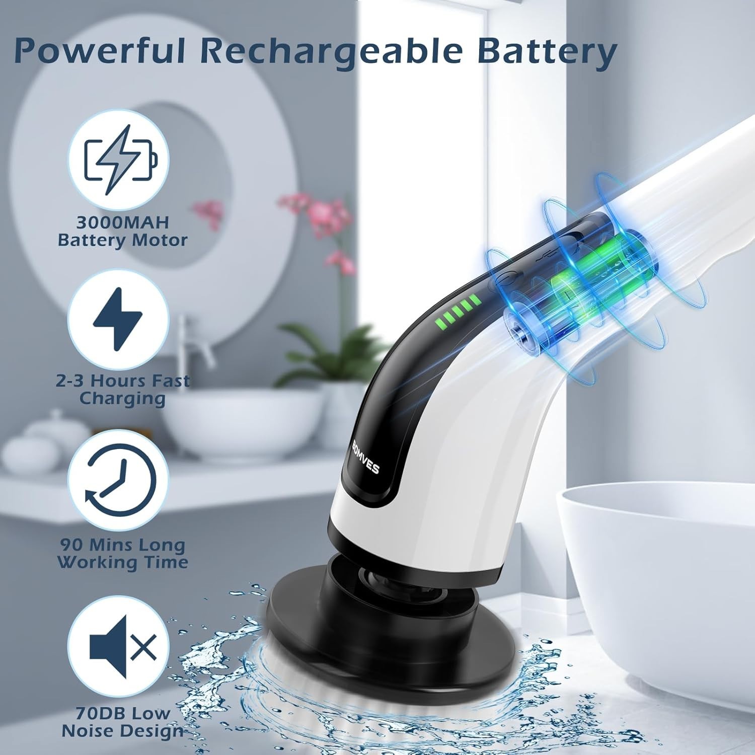 Advanced Cordless Spin Scrubber with Adjustable Length and Dual Speed Settings