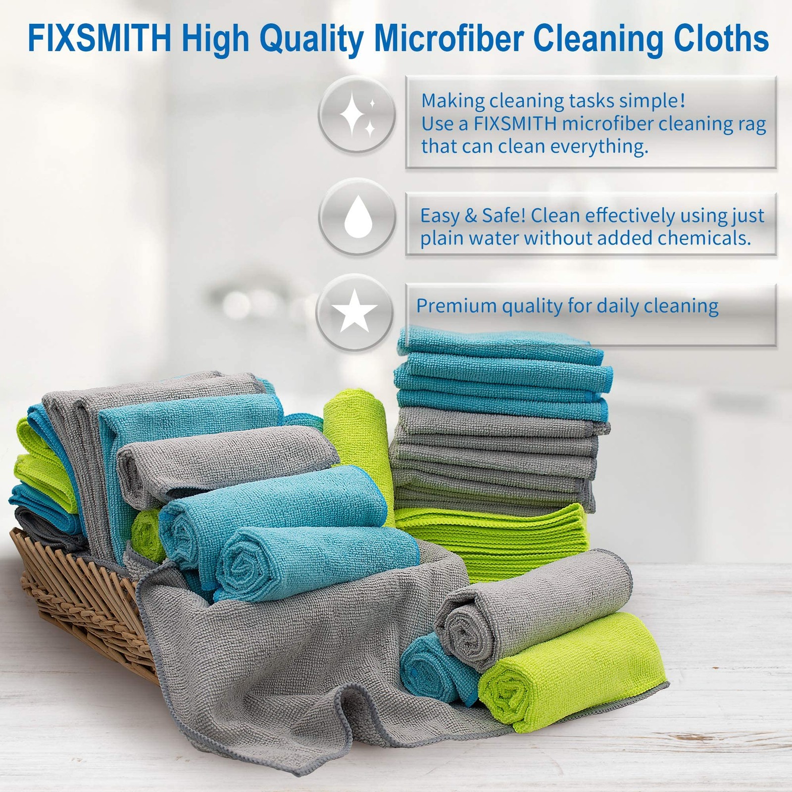 FIXSMITH Microfiber Cleaning Cloth – Pack of 50, 50pk, 3 Colors Assorted