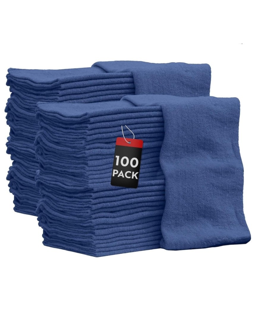 100 Pack Cotton Shop Towels Bulk Auto Mechanic Cleaning Rags Reusable Cloths Car