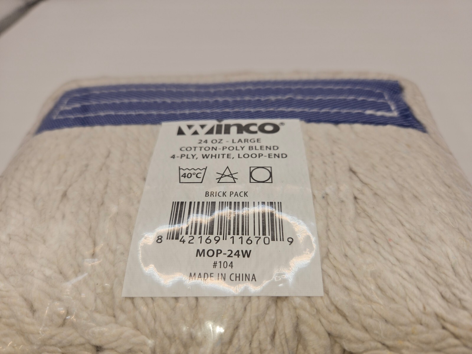 Winco MOP-24WC 24 oz Cotton Yarn Blend Cut End Mop Head – White