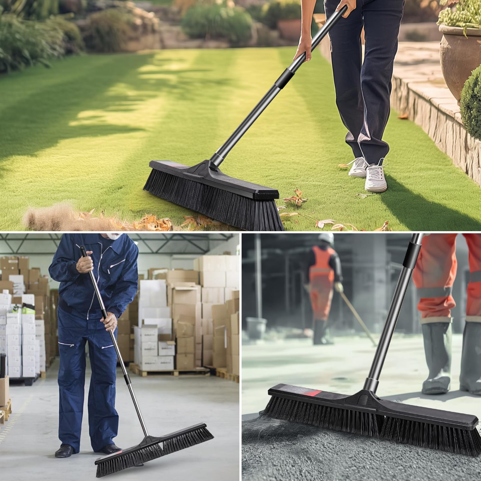 Push Broom Outdoor Heavy Duty,24″ Push Broom with Stiff Bristles,Heavy Duty G…