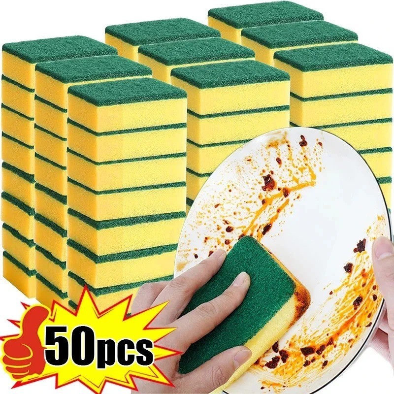 Double Sided Magic Cleaning Sponge Brush Rust Remover Kitchen Scrubber 50pcs