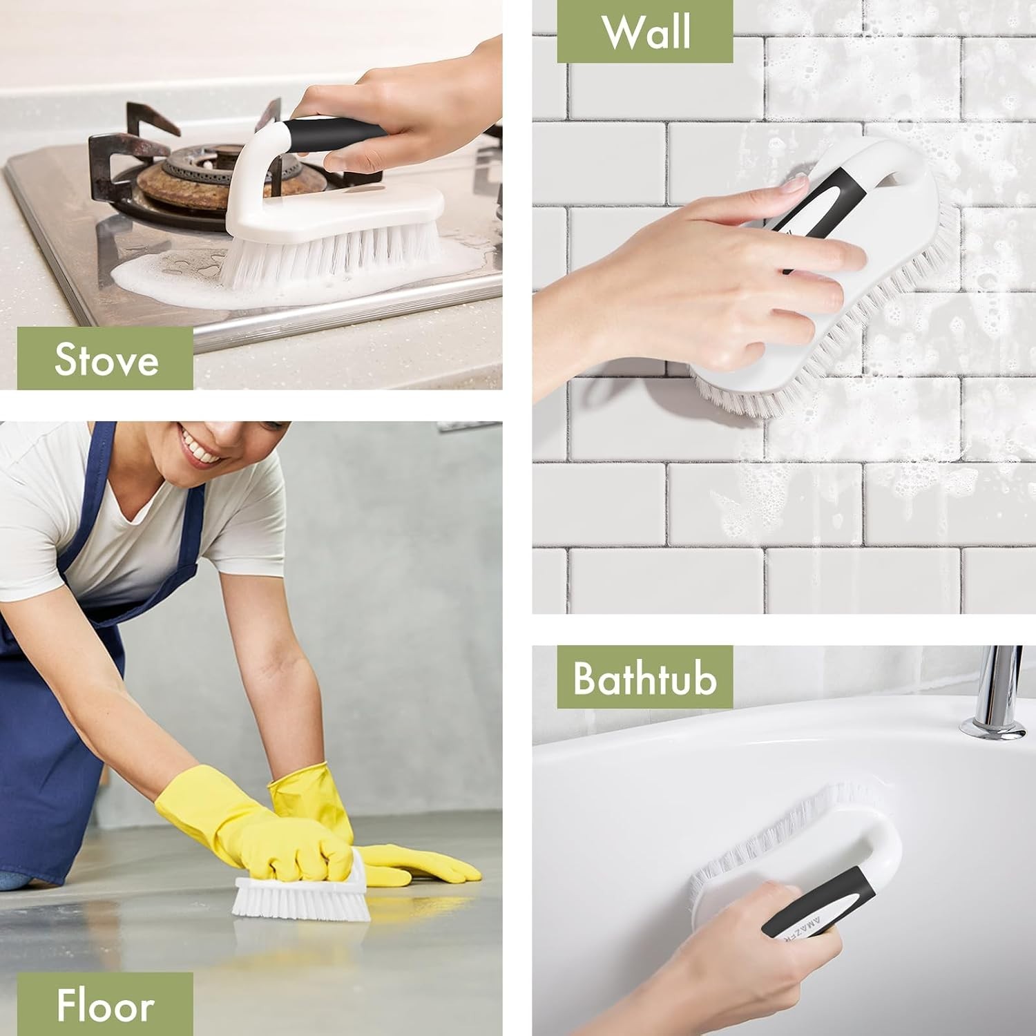 Scrub Brush for Cleaning Comfort Grip Shower Scrubber Stiff Bristles with Han…