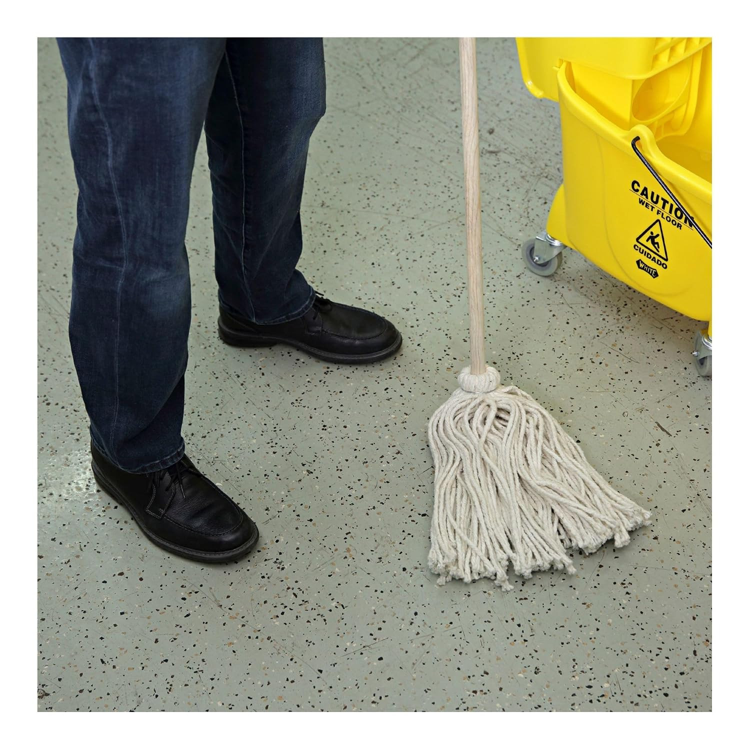 BWK116C 16 Oz. Cotton Head Deck Mop with 48 In. Oak Wood Handle – White (6/Carto