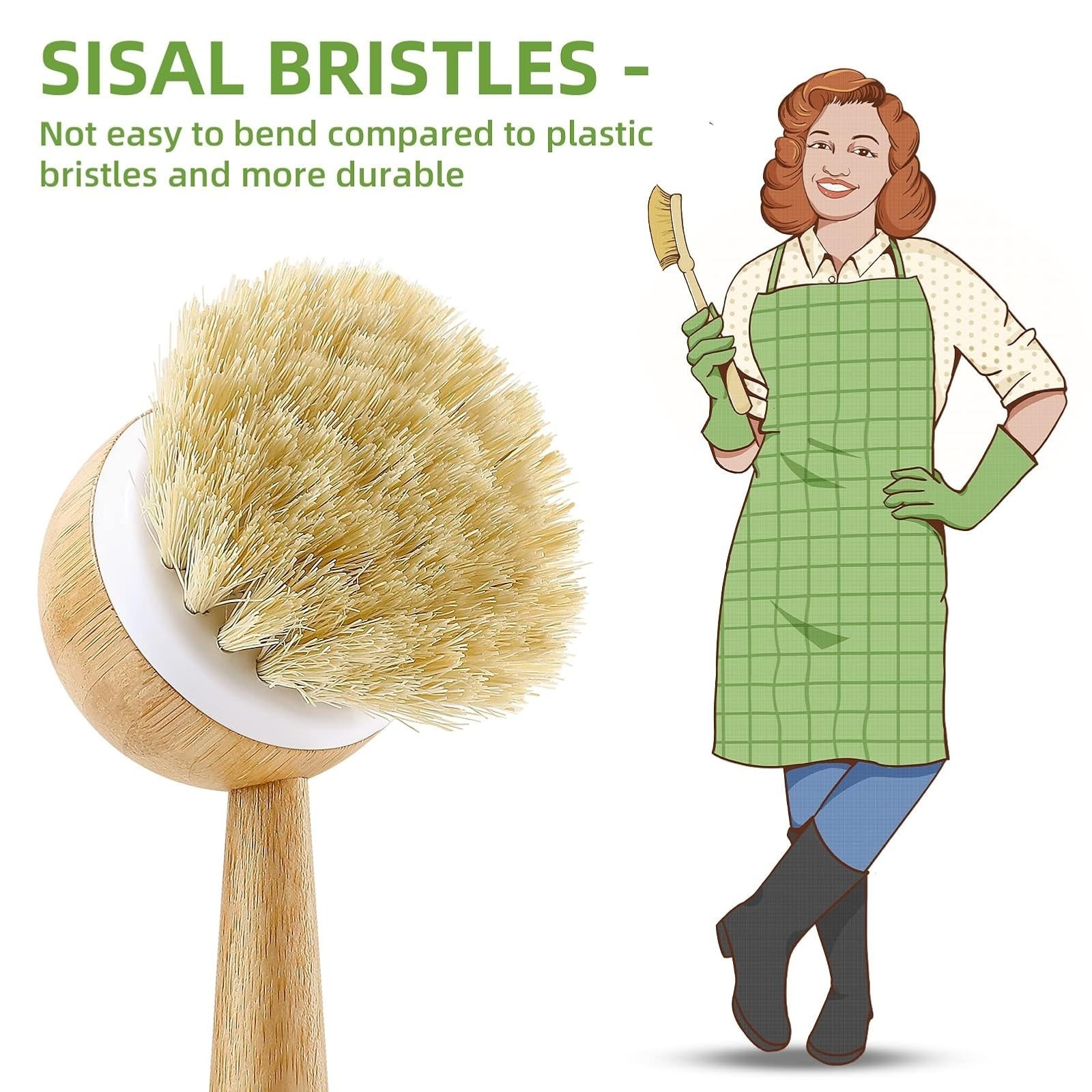 SUBEKYU Bamboo Dish Brush with Sisal Bristles – 2 Pack Kitchen Cleaner