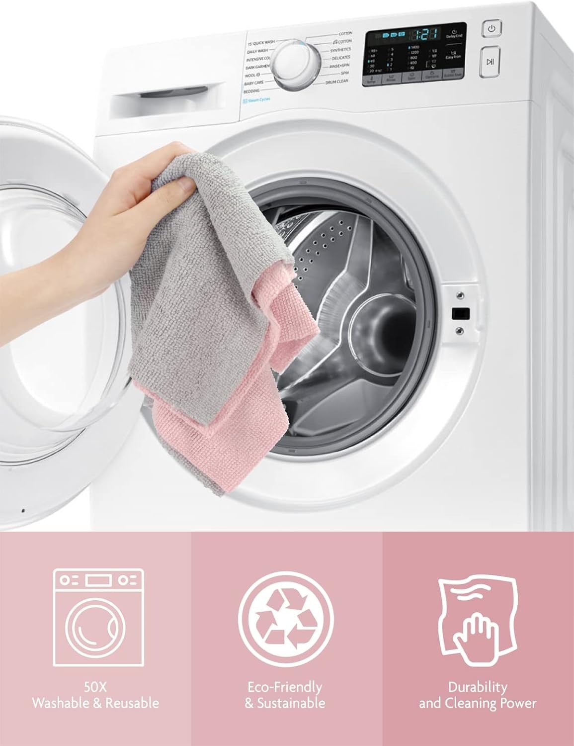 New Microfiber Cleaning Cloth Roll 75 Pack Reusable Washable Towels Pink 12×12