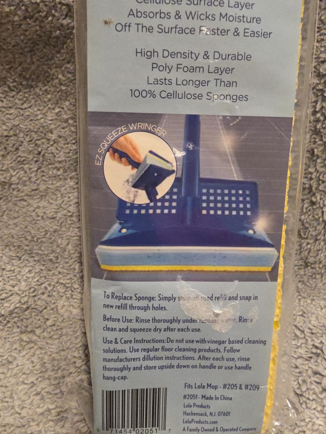 Squeeze Sponge Mop Refill Foam & Cellulose Layer -Only Fits LOLA Mop 205 & 209