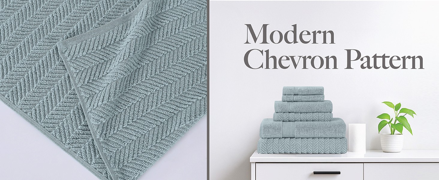 Otis 6-Piece 100% Cotton Towel Set – Zero Twist Jacquard Chevron – Includes 2
