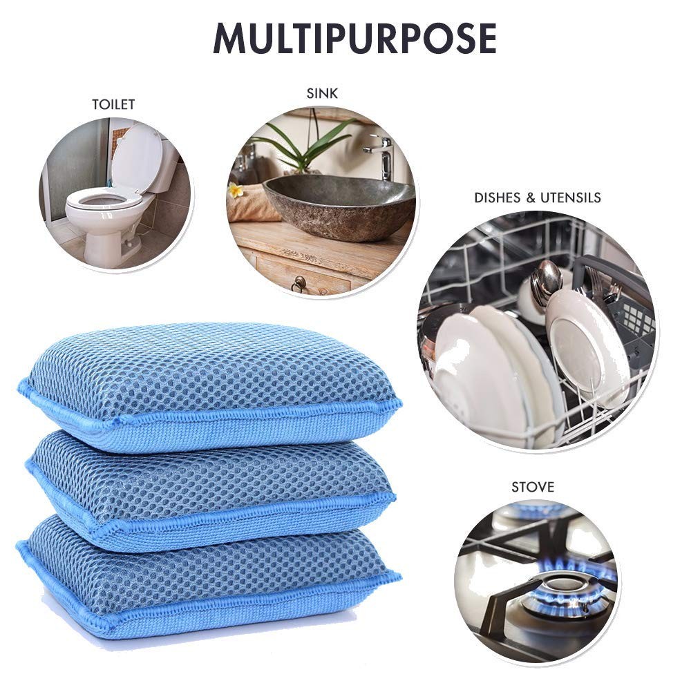 Miracle Microfiber Kitchen Sponge by Scrub-It – 3 Count (Pack of 1), Blue