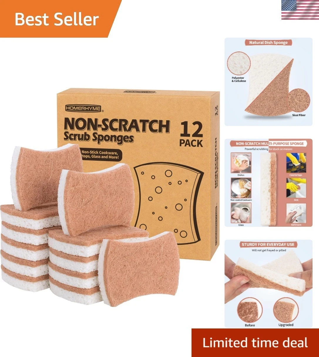 12pcs Kitchen Sponge Natural Biodegradable Eco-Friendly Dish Sponges for Kitchen