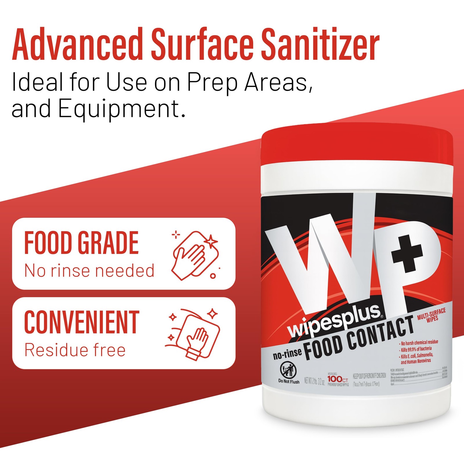 Wipesplus No-Rinse Food Contact Wipes Canister Multi-Surface Wipes Unscented