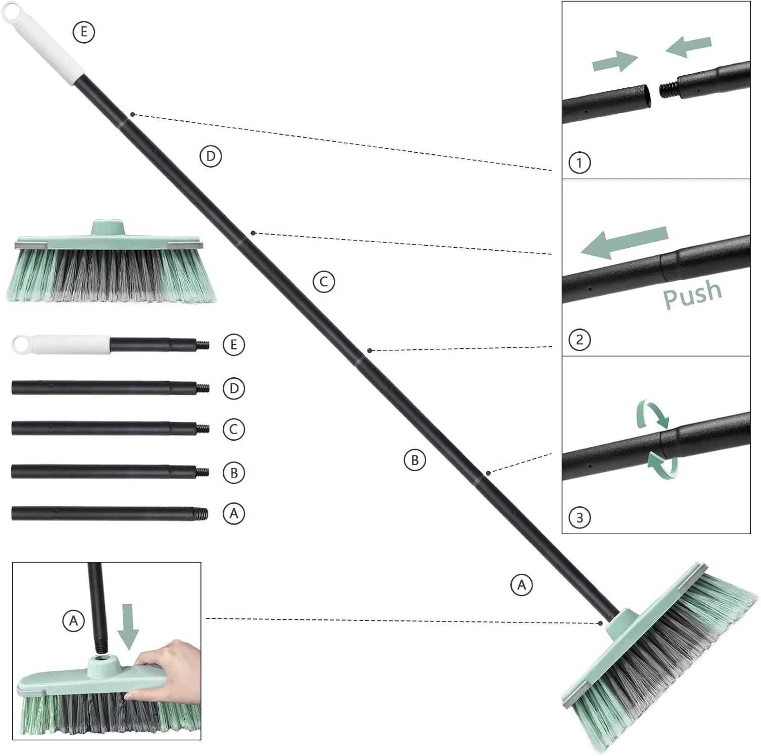Indoor Broom Soft Bristle Brooms – Brooms for Sweeping Indoor Pet Hair, House