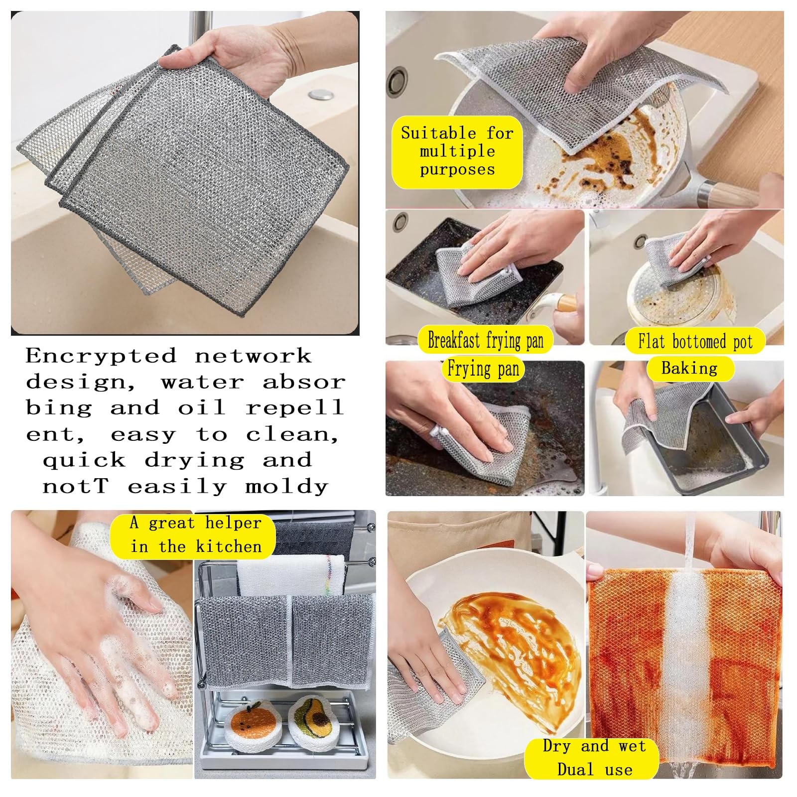 Double layer metal wire scratch free cloth, dry and wet dual-purpose metal wi…