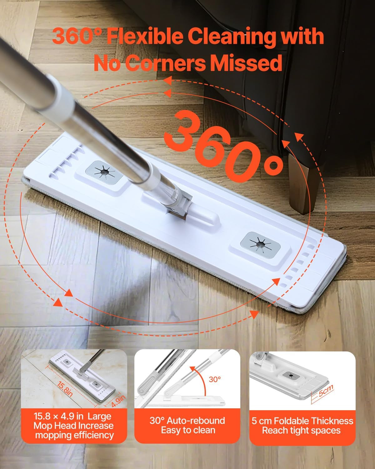 Mop and Bucket with Wringer Set, Wet & Dry Use, Flat Mop and Bucket System with