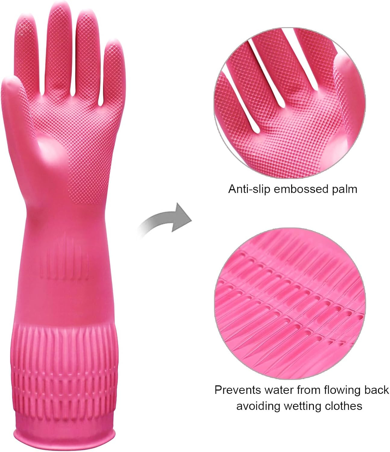 3 Pairs 15″ Long Rubber Cleaning Gloves Non Slip Waterproof Dishwashing