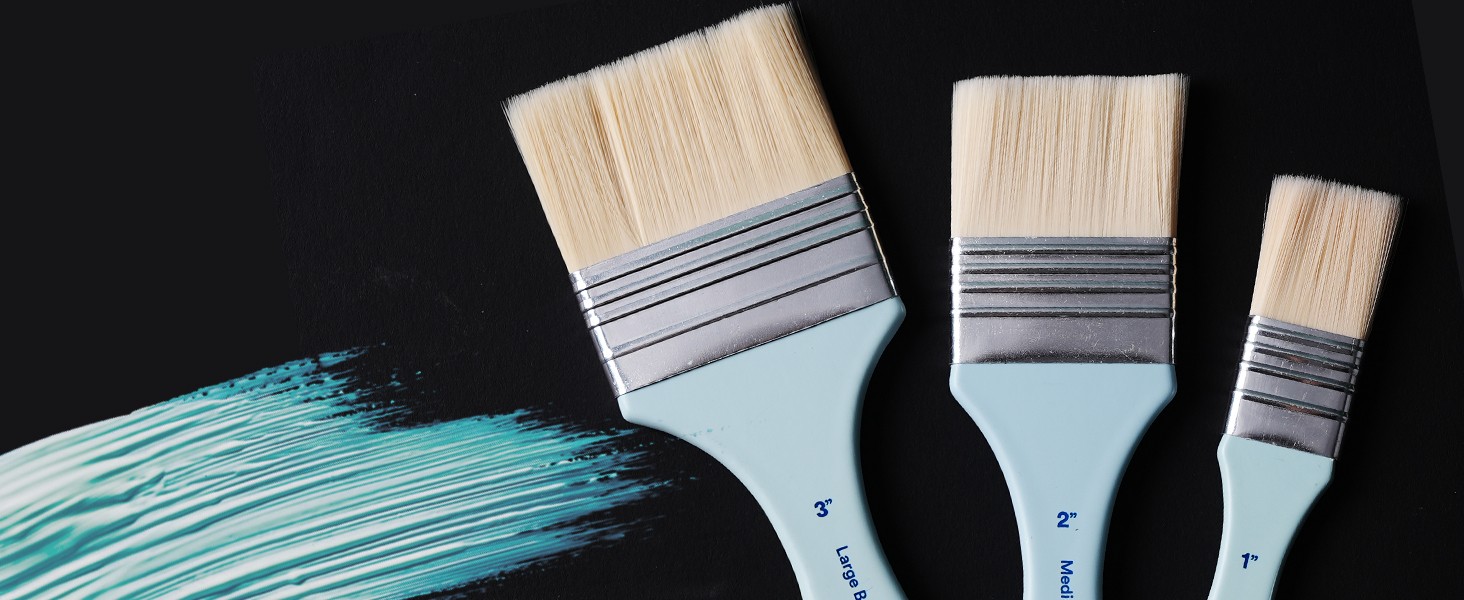 Flat Paint Brush Set – 3 Sizes Nylon Large Paint Brushes for Acrylic Painting,
