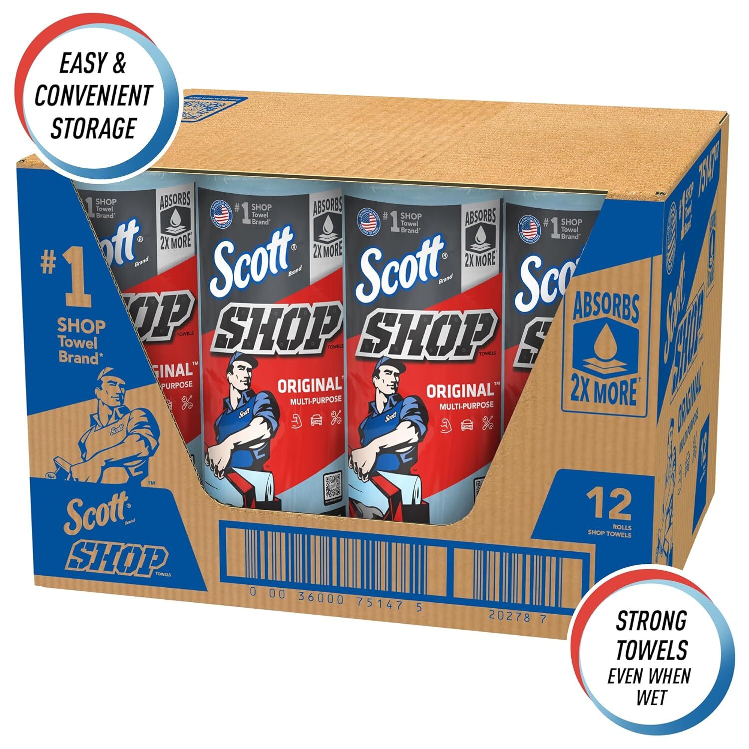 Scott Shop Towels Original (75130) Blue Shop Towels 1 Roll/Pack 12 Packs/Case US