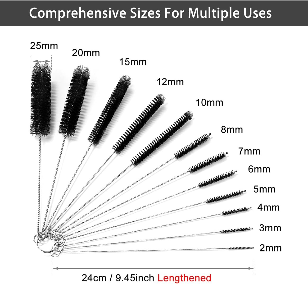 9.5 Inches Long Straw Cleaner Brush Set, 12 Pack Straw Pipe Cleaner Brush Set,