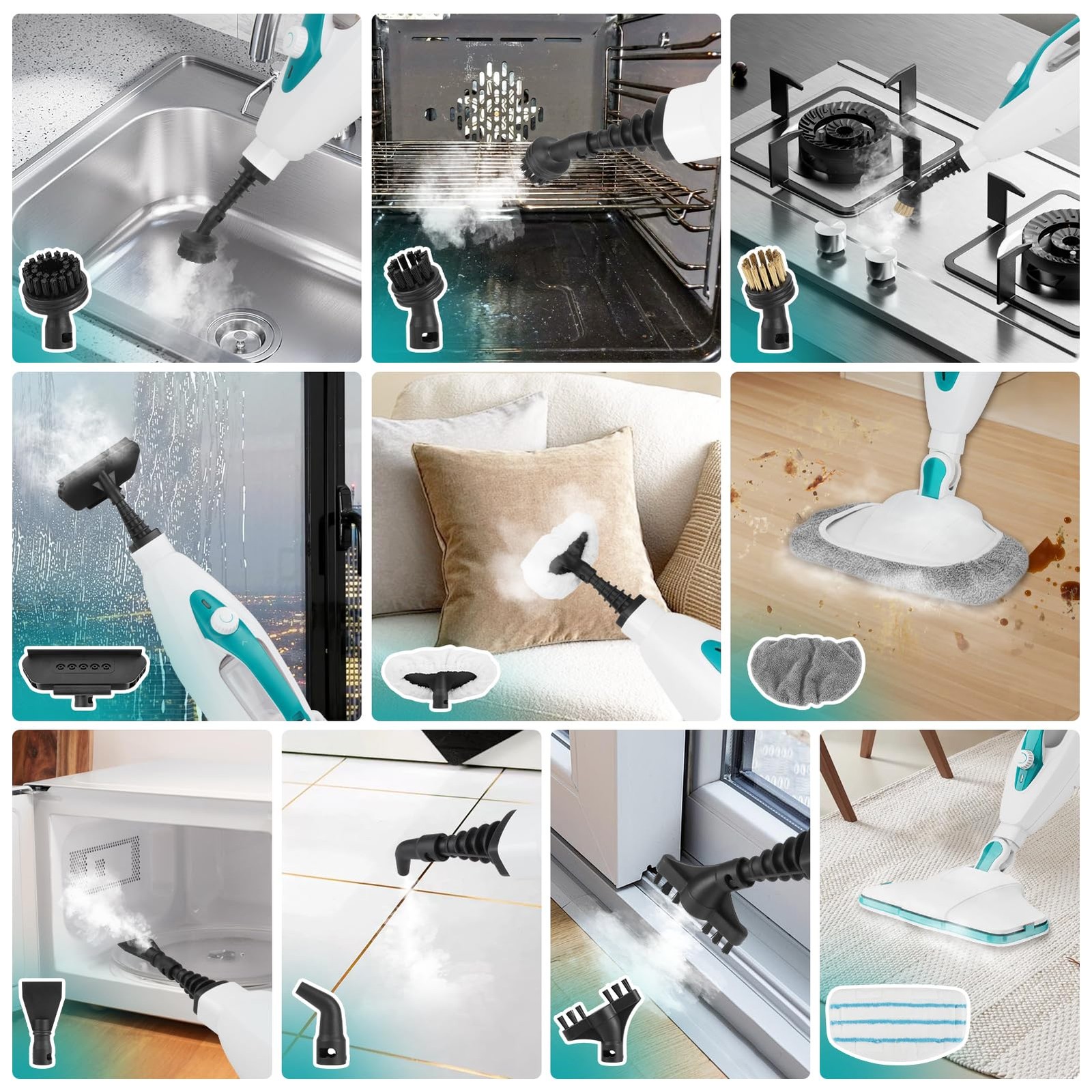 10-in-1 Steam Mop & Handheld Cleaner – 1550W, Multi-Purpose for Floors & Windows