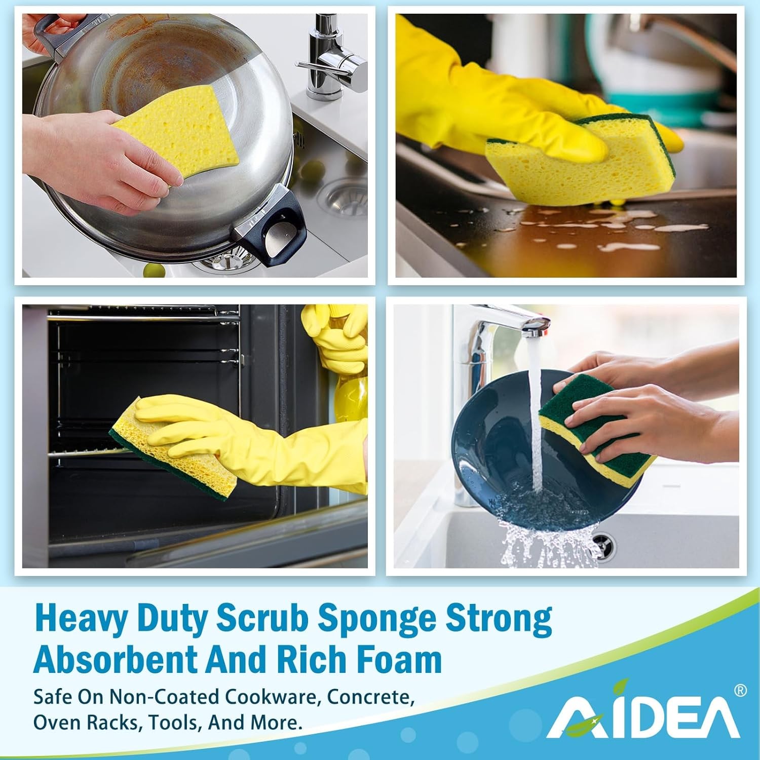 AIDEA Sponges Kitchen, Heavy Duty Scrub Sponge-24Count, Sponges for Dishes, Cell