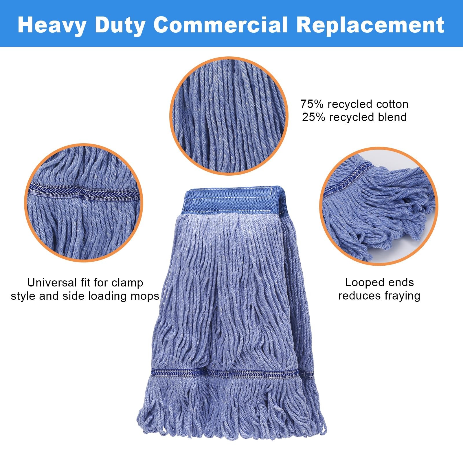 2 Pack Mop Head Replacement, Cleaning Heavy Duty Mop Head Commercial Replacem