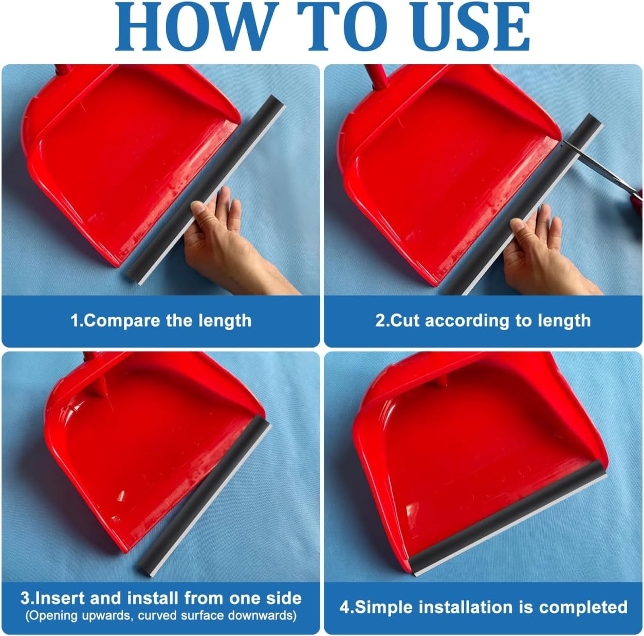 Dustpan Rubber Lip Replacement Strips 4-Pack Durable Edge Repair Accessories for