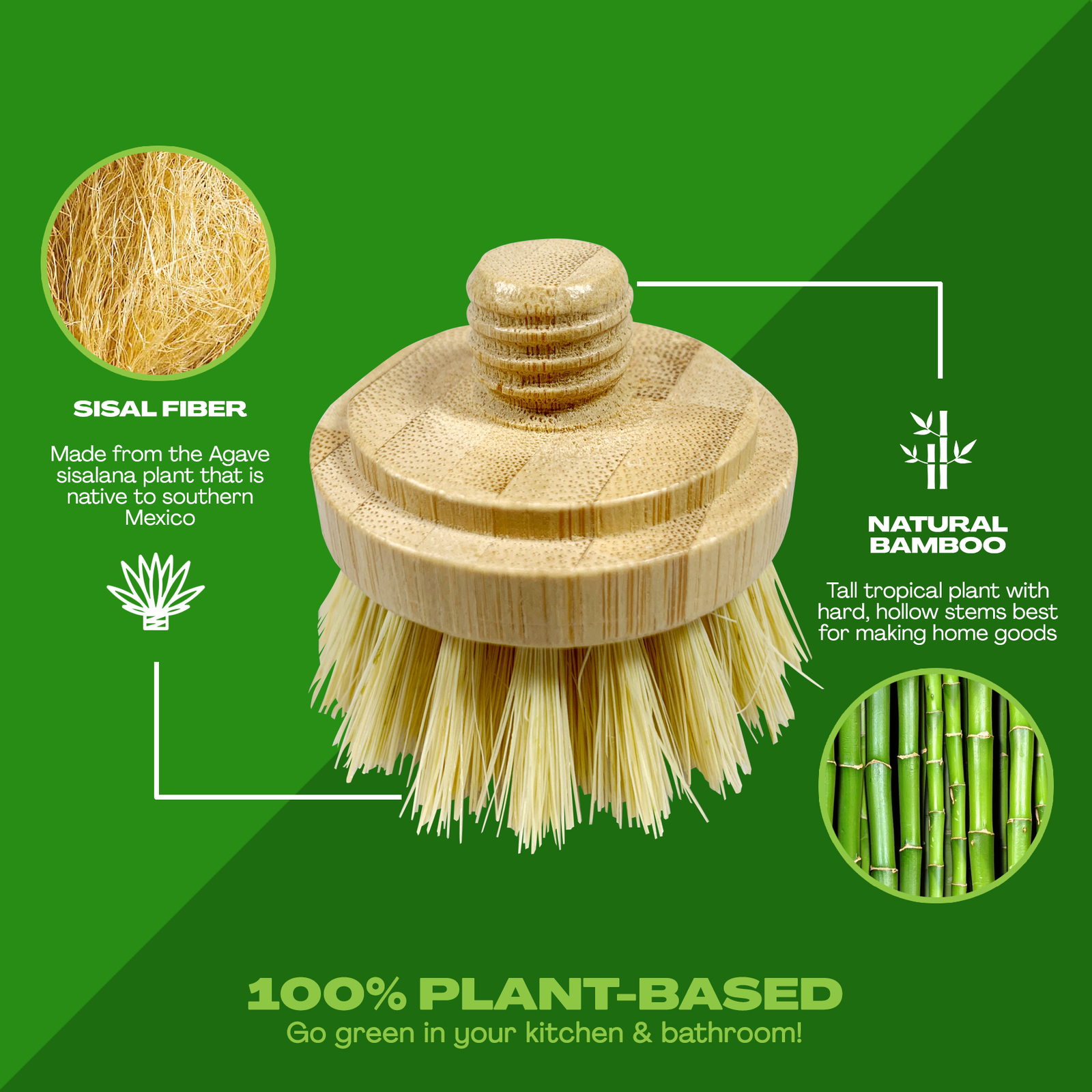 JuneLily Eco Friendly Natural Dish Brush Heads Sisal & Coconut for Dishwashing