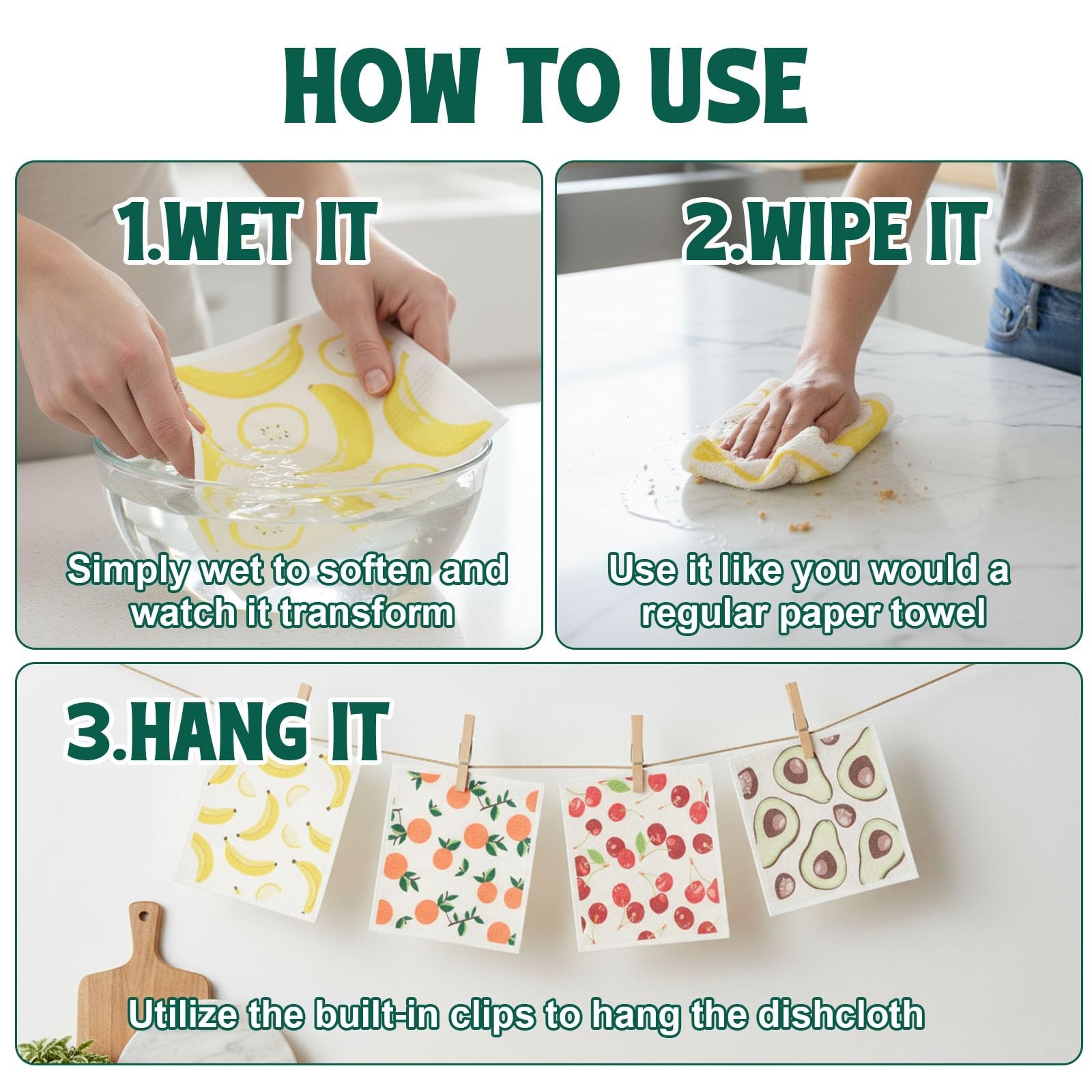 6 PCS Swedish Dishcloths For Kitchen Reusable Washable Super Absorbent Cloth
