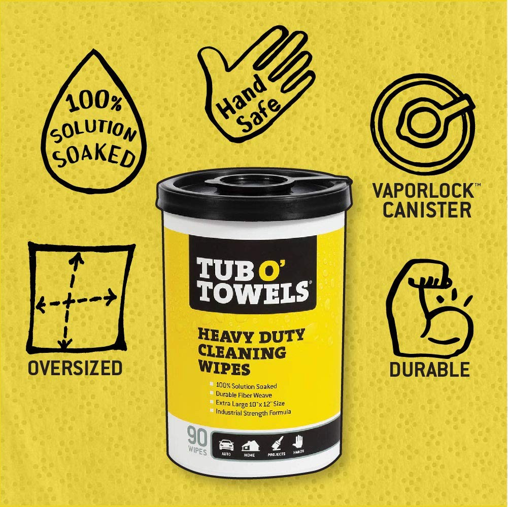 Tub O’ Towels TW90 Heavy-Duty 10″ x 12″ Size Multi-Surface Cleaning Wipes, 90…