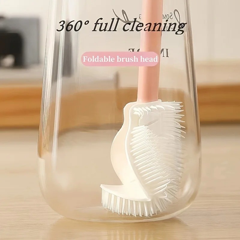 Foldable Silicone Bottle Brush 360° Cleaning Long Handle Cup Cleaner
