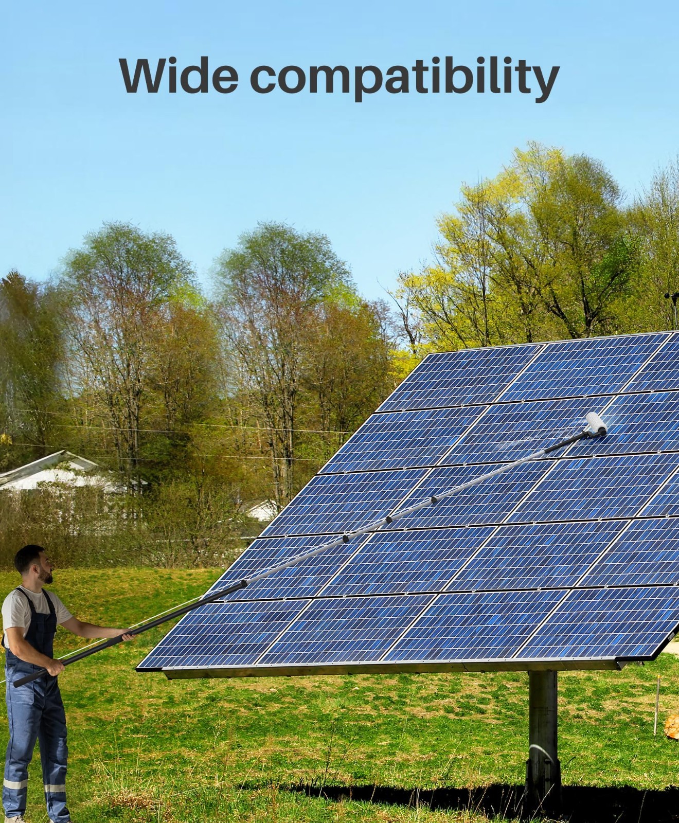 Extendable 20Ft Electric Solar Panel Cleaning Brush & Pole Kit, 2 Speed, Soap Di