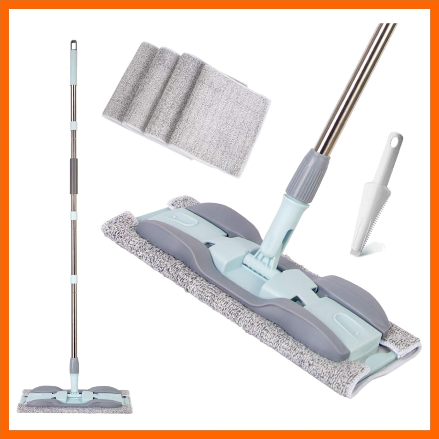 2-in-1 Microfiber Mop for Wet & Dry Use, 15-Inch with 4 Washable Pads, Adjust…