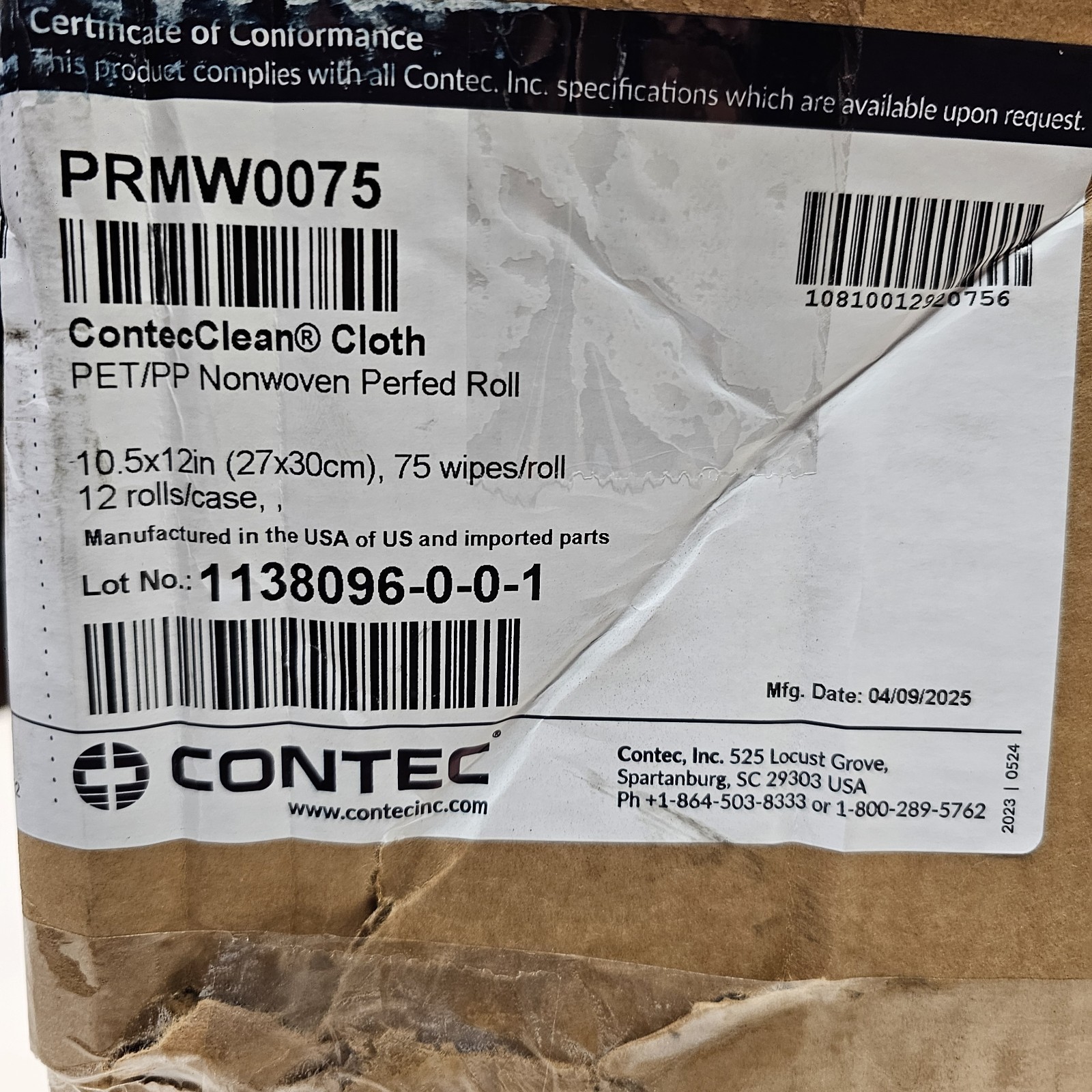 Contec PRMW0075 10.5 in. x 12 in. Half Fold Perforated Roll Cleaning Cloth 12pcs