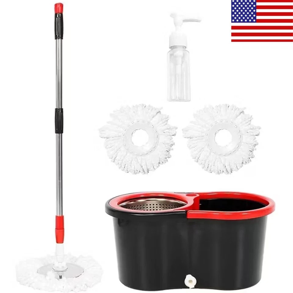 360° Spin Mop and Bucket with Wringer Set Spinning Mop System 3 Mop Refill
