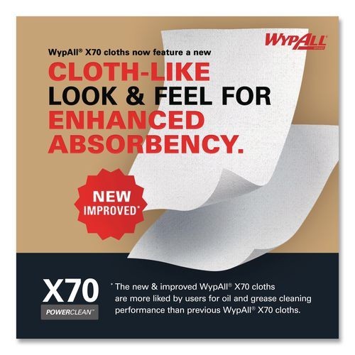 WypAll X70 Cloths, Jumbo Roll, Perforated, 12.4 x 12.2, White, 820 Towels/Roll