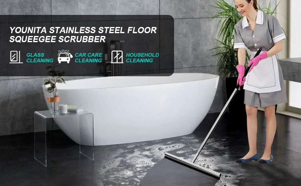 Floor Squeegee Scrubber 59inch Long Stainless Steel Handle with 15inch Wide
