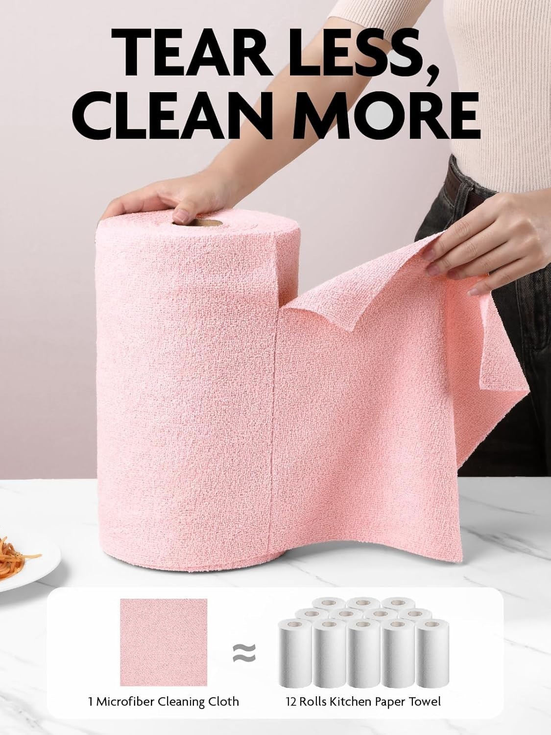 New Microfiber Cleaning Cloth Roll 75 Pack Reusable Washable Towels Pink 12×12
