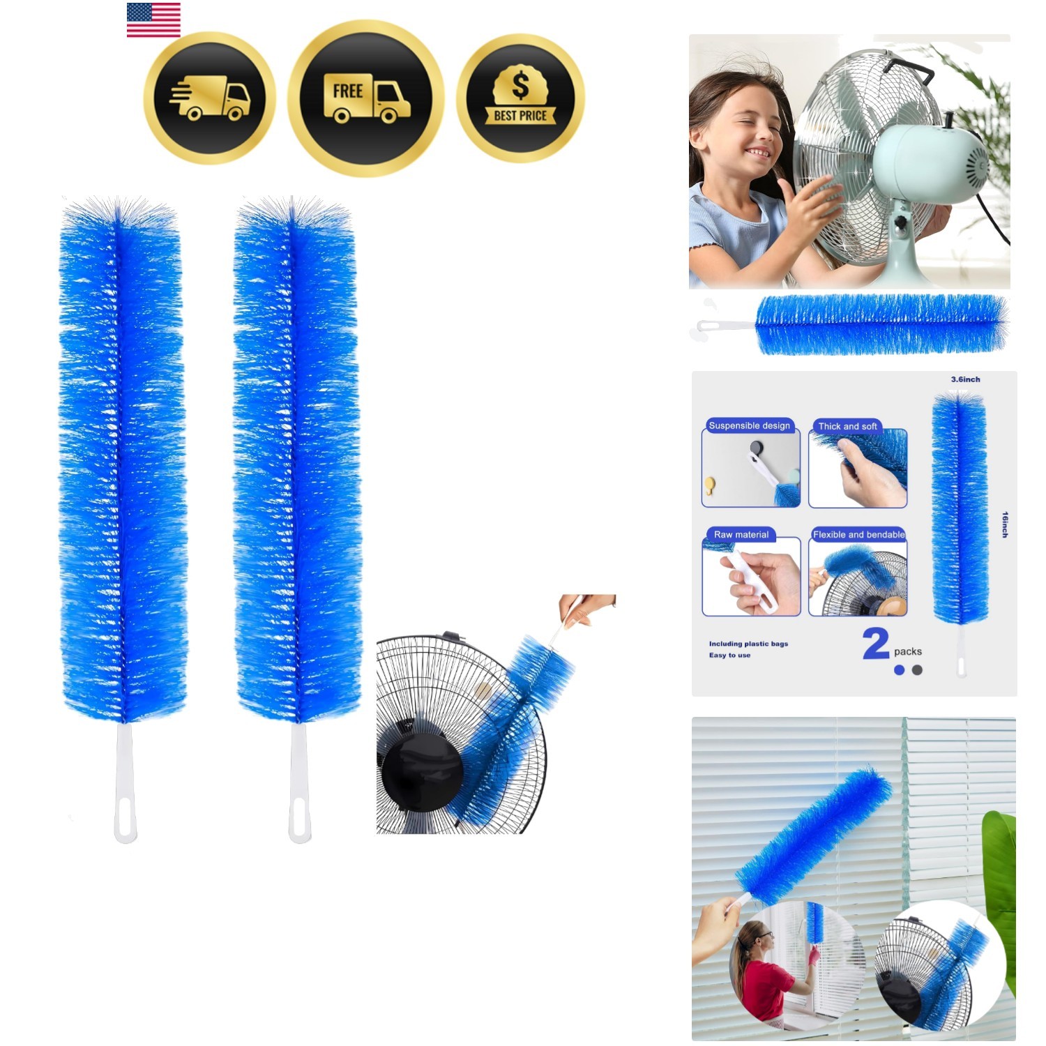 Bendable Microfiber Duster, Fan Cleaner Brush, Fan Brush Cobweb Duster Microf…