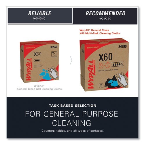 WypAll General Clean X60 Cloths, POP-UP Box, 8.34 x 16.8, White, 118/Box