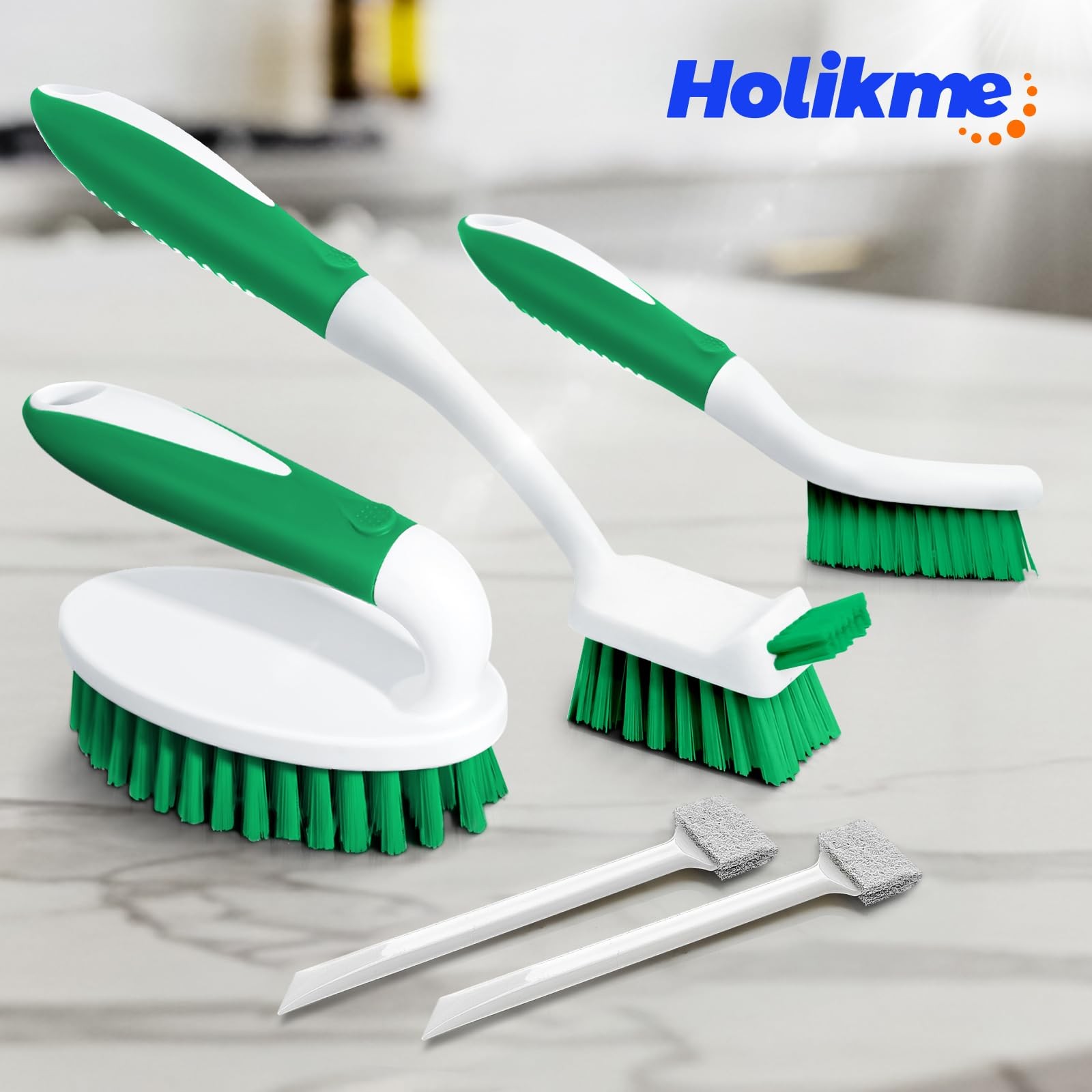 Holikme Cleaning Brush Set for Household Use, Scrub Brush, 5 Pack, Green