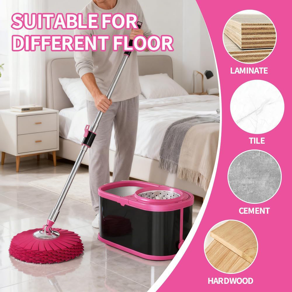 360 Spin Mop Bucket Set Stainless Steel Wringer 2/4/6 Heads Refill