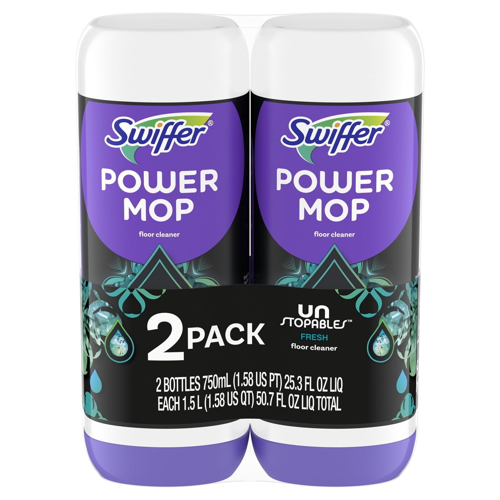 Power Mop Floor Cleaner Solution with Unstopables Fresh Scent 25.3 fl oz 2 Pack