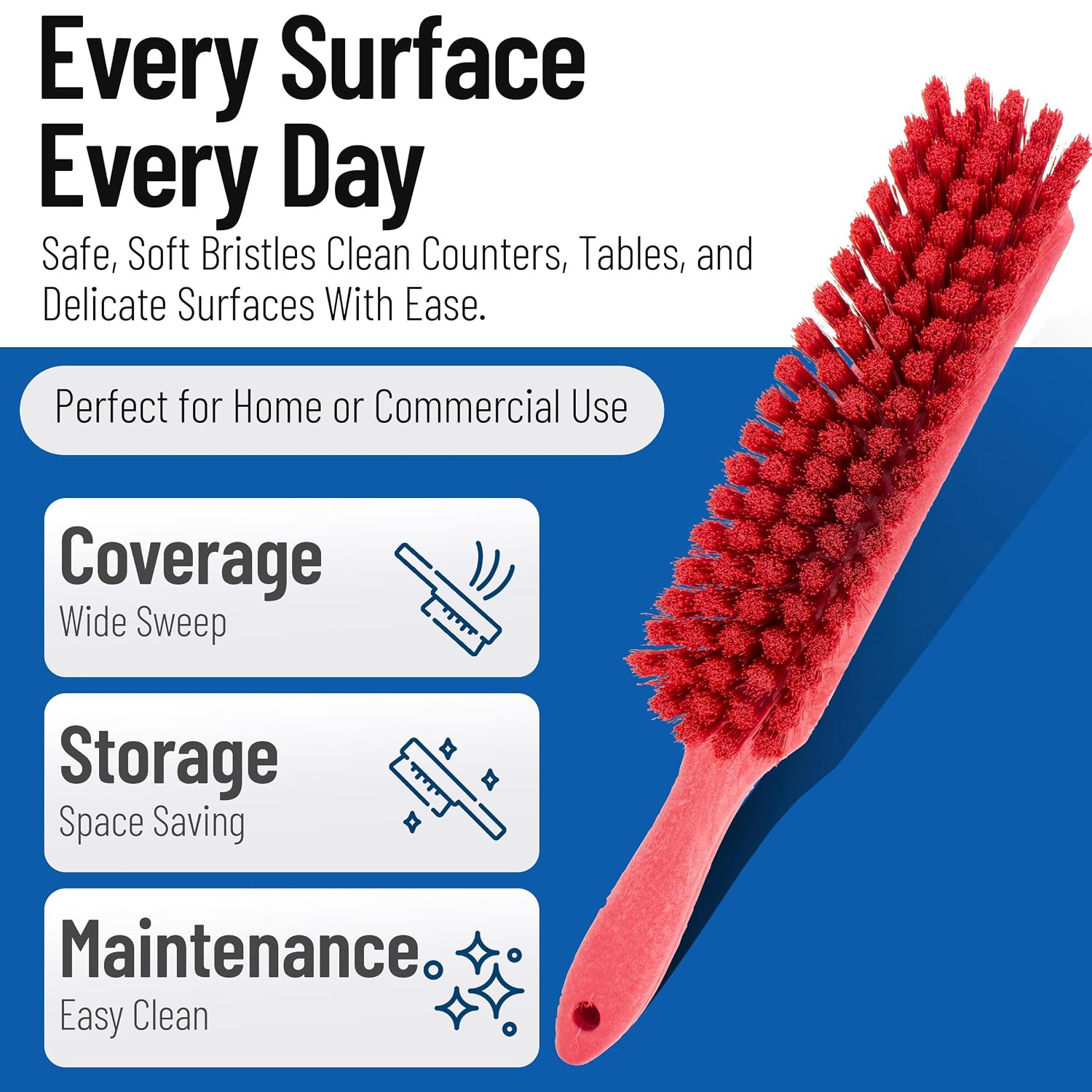 8 Inch Soft Counter Brush with Polyester Bristles and 5 Inch Handle, Color Coded