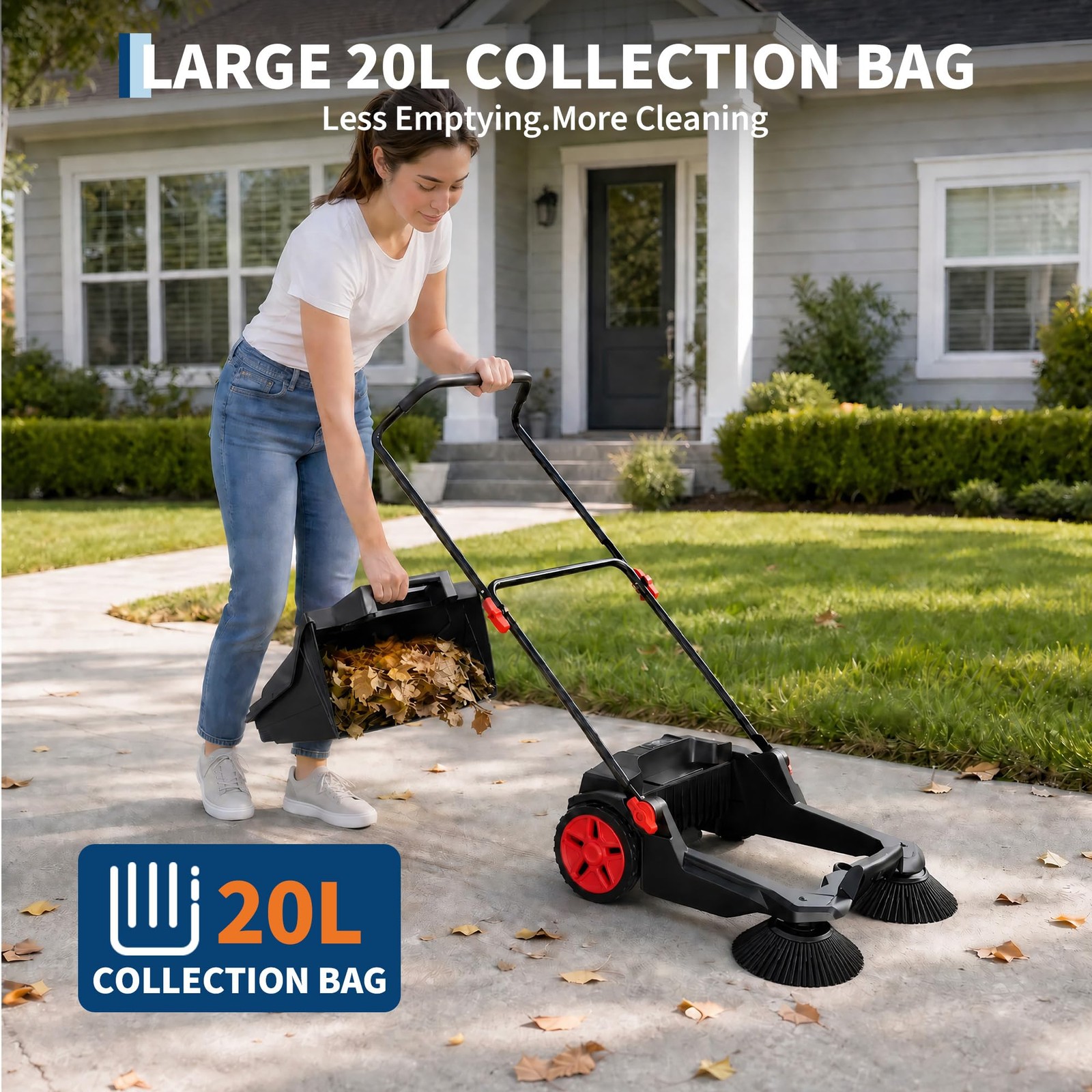 25.6″ Width Manual Sweeper Walk-Behind Hand Push Floor Sweeper Adjustable Handle