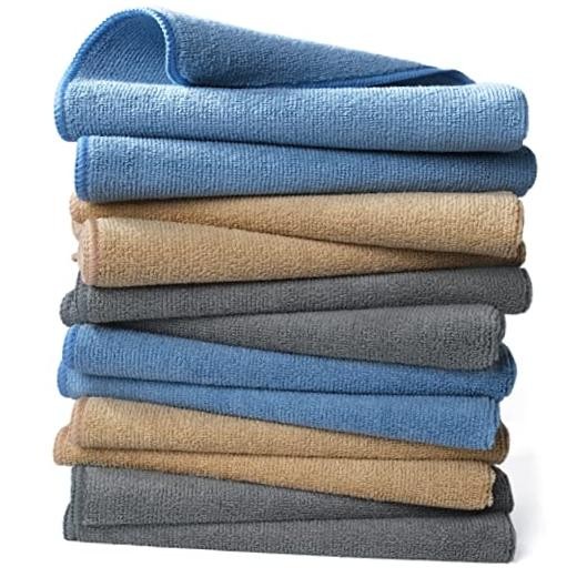 Microfiber Cleaning Towel (16×16, 12 Pack Professional, Blue,Camel,Gray)