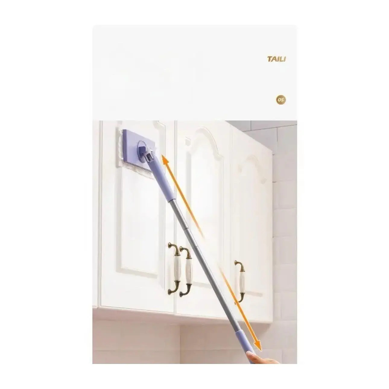 Flat Mop Metal Handle Plastic Head 90cm Purple White 16x8cm